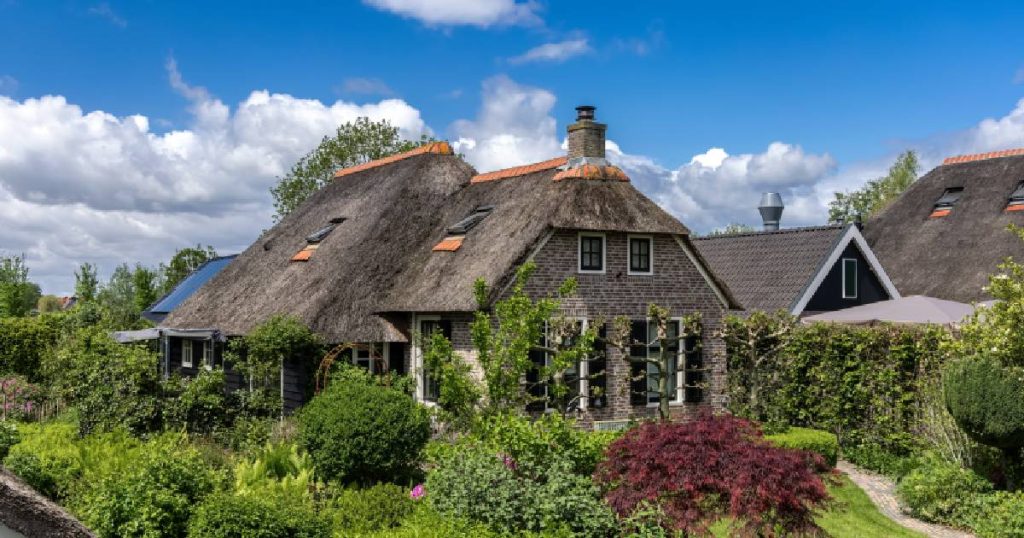 Enkele mooie rieten daken met keramische nokvorsten, een afwerking met een prijs van gemiddeld 110 euro per lopende meter.